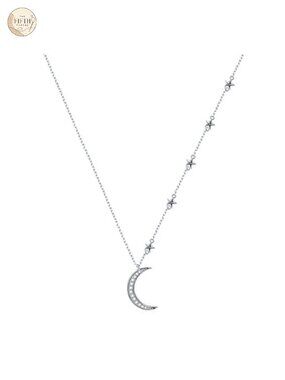 925 Sterling Silver Crescent Moon Star Pendant Necklace 18+2" Rolo Chain